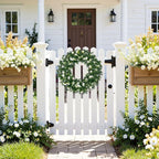 SHACOS Greenery Wreath 15" Artificial Front Door Wreaths Green Wreath with White Flowers for Home Wall Window Farmhouse Decoration 100% Plastic Indoor Outdoor