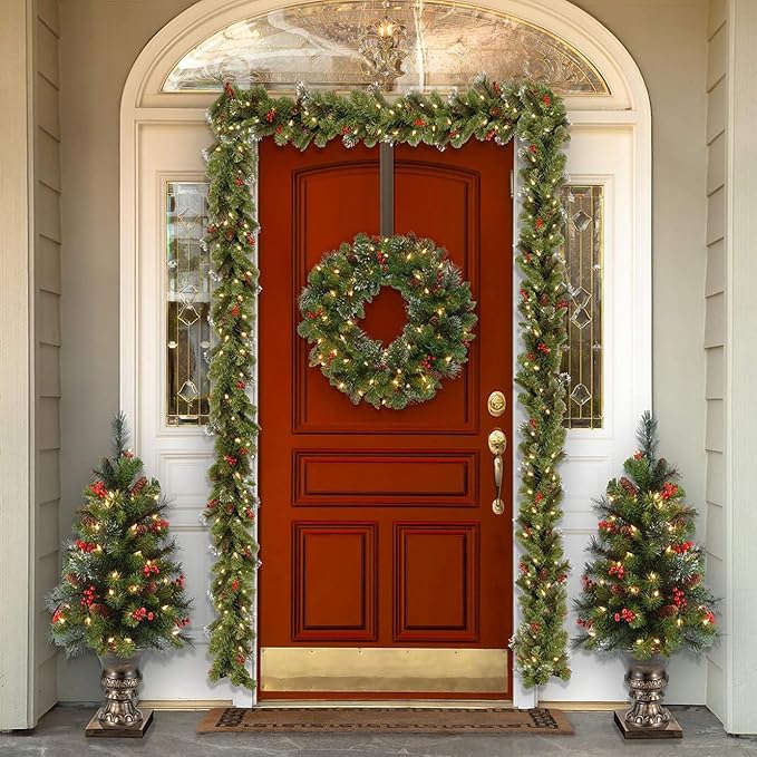 HEYHOUSE Wreath Hanger,2 Pack Christmas Halloween Decorations Adjustable Wreath Hanger for Front Door Decor from 14.9-25", Over The Door Hooks Organizer 20 lbs Larger Hooks Outside Decorations