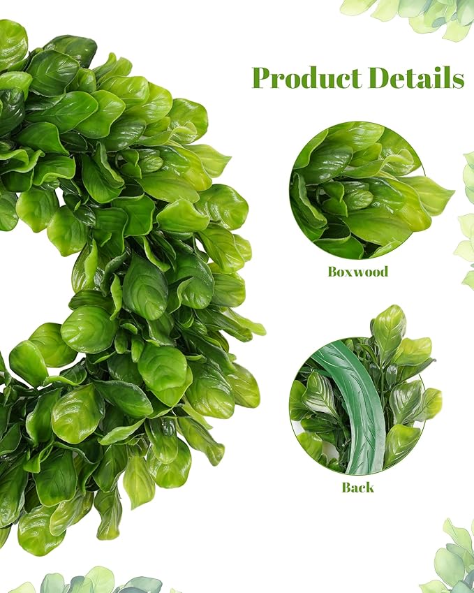 DDHS 11 Inch Small Boxwood Wreath for Front Doors, 2 Packs Artificial Mini Green Wreath Weatherproof, Spring Summer Indoor Outdoor Wreaths for Wall Window Table Wedding Home Decor Party Farmhouse
