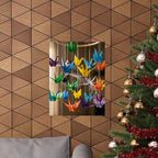 A Colorful Origami Crane Mobile Spinning in Soft Wind - Made in USA