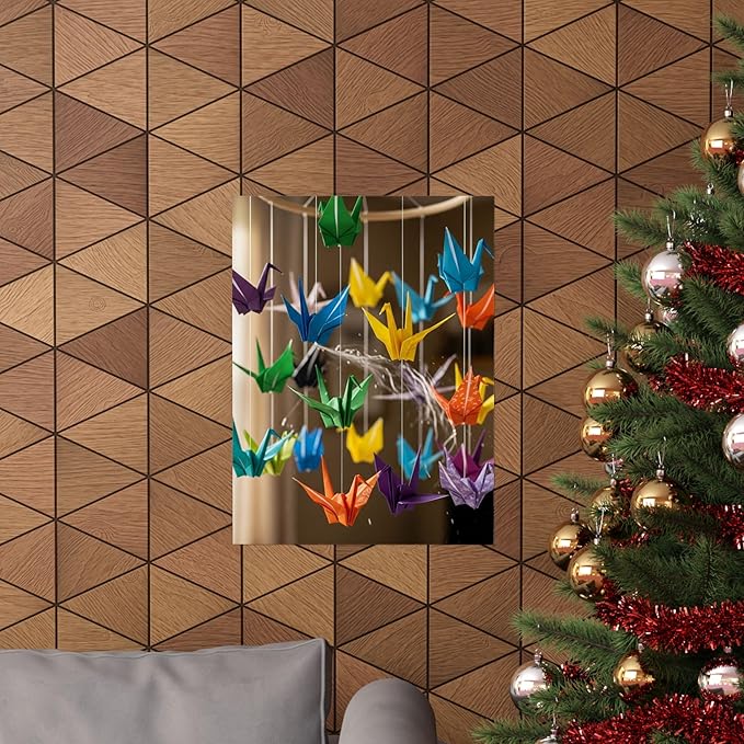 A Colorful Origami Crane Mobile Spinning in Soft Wind - Made in USA