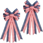 2PCS Large 4th of July Patriotic Bows for Wreath with Red White & Blue Stripe Stars Design for Front Door, Outdoor & Indoor Independence Day Decor