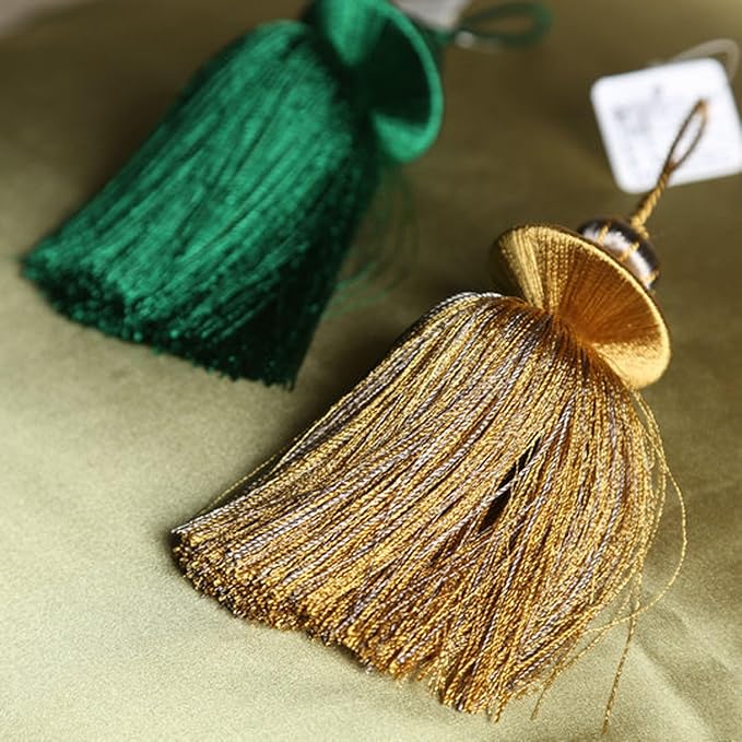 2 Pcs Decorative Tassels for Home Decor, Elegant Lamp Tassels & Door Tassels, Soft Silk-Look Hanging Tassel Accent for Table Lamps, Cabinets & Interior Styling, 4.3 Inch Tassel Ornament (Gold)