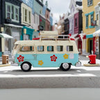 Vintage Mini Camper Van Decor, Tropical Flower Decals, Coastal Beach Style Ornament for Shelf Table Home Decoration, Light Blue