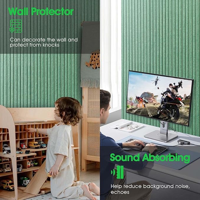 Large Cork Board for Office, 8 Pack Felt Wall Tiles with Slat Wall Paneling and Safe Removable Adhesive Tabs, Felt Bulletin Board Pin Board Cork Boards for Walls - Jade Green