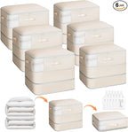 6 Pack Compression Storage Bags - 110L Large Capacity Comforter Storage Bag, 3-Layer Washable Ultra Space Saving Self Compression Organizer Space Bags for Blankets, Sweaters, Sheets, Beige