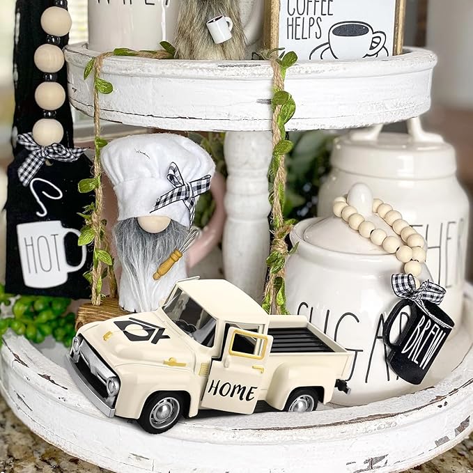 Vintage White Truck Decor with Heart Farmhouse Tiered Tray Decor Vintage Mini Truck Bookshelf Table Decors