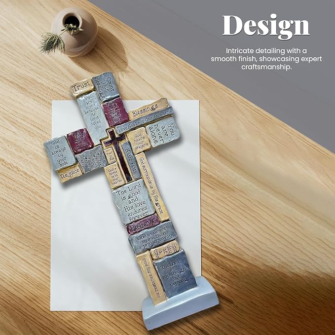 Imerance Inspirational Resin Standing Cross,12 Inch Christian Crucifix Wall Cross,Prayer and Transmission of Happiness With Love and Trust Catholic Decor,Catholic Gifts and Religious Gifts for Women