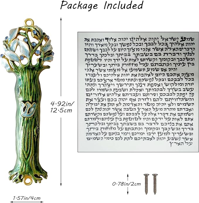 4.9 Inches Hand-Painted Mezuzah, Exquisite Enamel Design with Scroll Included for Jewish Occasions