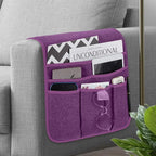 Teniux Remote Control Holder Armchair Caddy for Recliner Couch, Non-Slip Armrest Organizer with 5 Pockets for Magazine, Tablet, Phone, iPad (Purple)