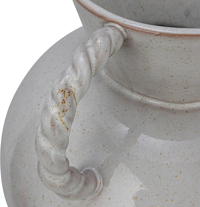 9.25 Inches Stoneware Vase with Twisted Handles and Reactive Glaze, Cream Color