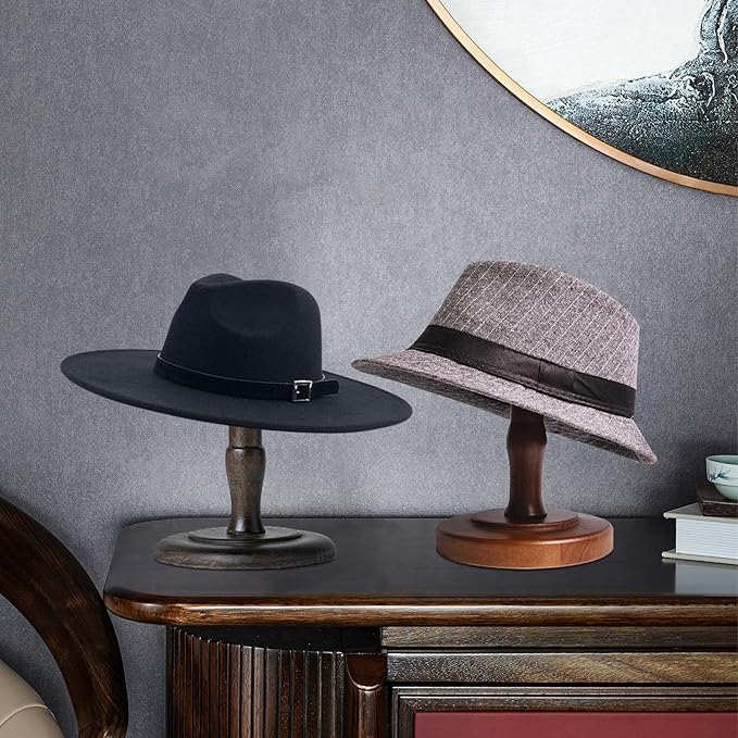 CHADWICK Vintage Hat Rack Stand, Rustic Brown Hat Display Stand Wood, Hat Rack Tabletop Cap Organizer and Display Rack, Wig Holder Display Cowboy Hat Rack Hat Organizer for Closet, Home Decor