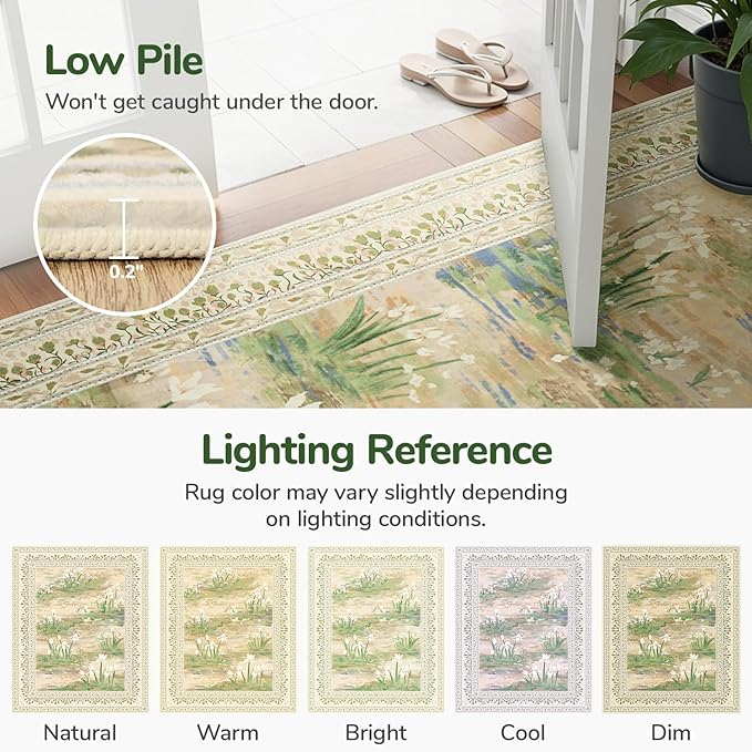 Lessymo Beige Sage 5x7 Rugs for Living Room, Soft Washable Area Rug Non-Slip for Dining Room, Vintage Pastel Aesthetic Carpet, Cottagecore Bedroom Nursery Office Decor