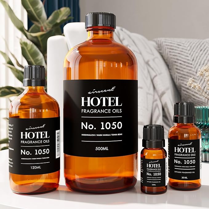 AirScent Warm Vanilla Hotel Diffuser Oil No. 1050 - Marshmallow Vanilla Tonka Bean - Premium Fragrance Oil for Ultrasonic and Waterless Diffusers and Crafting - 30 mL, 1 fl oz Dropper Bottle