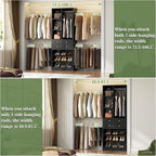 Closet System, 4.2–8.8 FT Closet Organizer with 2 Wooden Drawers and Shelves, Walk-in Closet System with 5 Hang Rods, Built-in Closet Tower, Can Fit 60 to 96 inch, Black