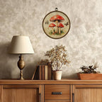 Vintage Mushroom Wildflower Wall Art Decor, Fantasy Forest Botanical Illustration,Boho Round Frame Wall Hanging Decor, Retro Botanical Canvas Prints Wall Art for Bedroom Living Room 10x10 Inch(MG05)