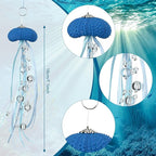 3 Pcs Sea Urchin Jellyfish Christmas Ornament Coastal Beaded Beach Theme Holiday Decor Ocean Inspired Hanging Jellyfish Decoration with Crystal and Ribbon (Dark Blue)