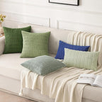 MIULEE Pack of 2 Spring Corduroy Decorative Throw Pillow Covers 20x20 Inch Soft Boho Striped Pillow Covers Modern Farmhouse Home Decor for Summer Sofa Living Room Couch Bed Moss Green