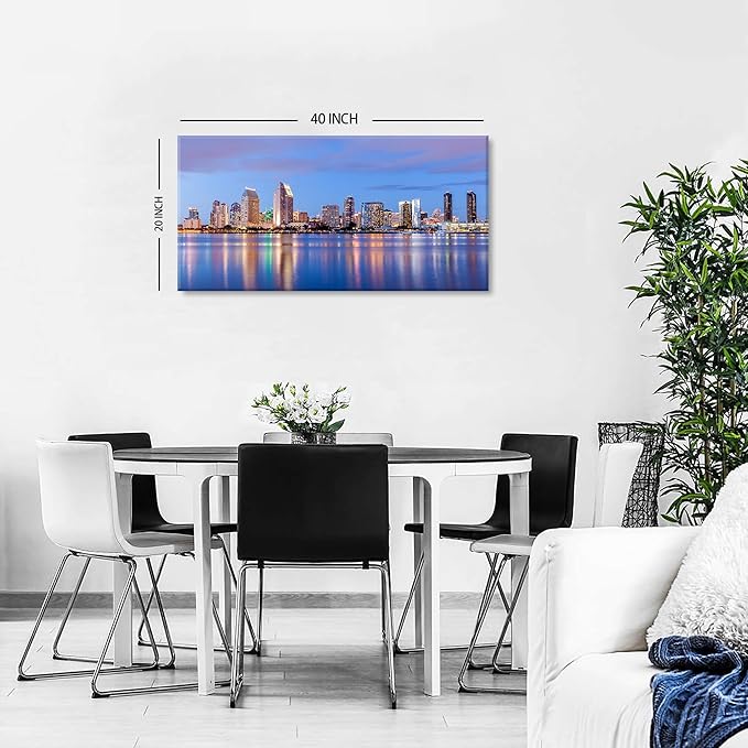 San Diego Skyline Wall Art Night View USA Cityscape Wall Decor Nature Sunset Picture California Landscape Canvas Prints Painting Poster Modern Artwork for Bedroom Living Room Home Decoration 20x40”