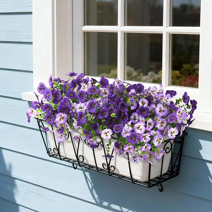 INQCMY Artificial Fake Pansy Flowers for Outdoor, 12 Pcs Faux Silk Pansies Flower for Spring Summer Decoration, UV Resistant Fake Plants for Outside Planter Porch Yard Patio Home Decor(Double Purple)