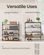 SONGMICS Shoe Rack, 4-Tier Shoe Organizer, Metal Storage Shelf, Upright or Upside Down, for 10-15 Pairs, Stackable, for Entryway, 11.8 x 26.8 x 28.4 Inches, Black ULSA204B01