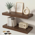 Floating Shelves for Wall 24 in x 9.3 in Deep, Wall Mounted Rustic Wood Shelf with Invisible Brackets for Storage & Display, Living Room Bedroom Bathroom, Walnut, 2 Pack