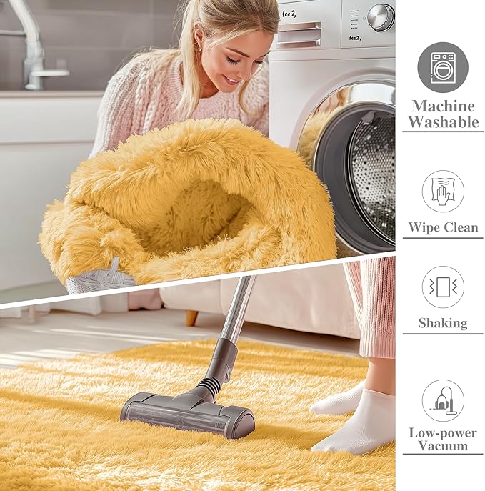 OLANLY 8x10 Machine Washable Large Area Rugs for Living Room, Bedroom, Soft Fluffy Shaggy Bedside Rug, Indoor Floor Carpet for Kids Girls and Boys, Dorms, Nursery, Home Decor Aesthetic, Mustard Yellow
