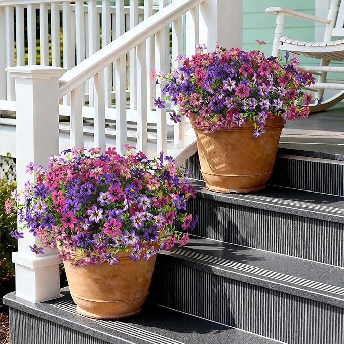Artificial Fake Flowers for Outdoors 12 Bundles Faux Silk Flower Spring Decoration Artificial Fake Plants Outdoor Plastic Flowers UV Resistant No Fade for Home Planter Porch Patio Yard Decor