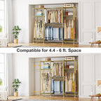 Ulif E7 Garment Rack, Heavy Duty Clothes Storage System with Extendable Hangers Rods, Metal Clothing Rack with 6 Wire Shelves, (52.3"-72") W x 14.5" D x 71.2" H, Load 838lbs, Gold