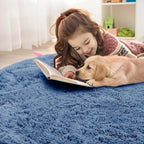 OLANLY Blue Round Rugs for Bedroom - Machine Washable, 4 ft Circle Area Rugs for Living Room, Soft and Fluffy Shaggy Carpet for Teen Girl and Boys, Nursery Rooms, Dorms, Home Decor Aesthetic