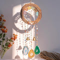 Handmade Natural Rattan Dream Catcher with Gemstones, Wind Chimes & 6-Color Life Tree–Boho Wall Hanging Decor for Home, Bedroom, Garden–Unique Gift for Housewarming, Birthday, Christmas
