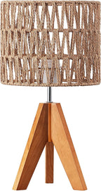 EDISHINE Small Table Lamp, Rattan Wood Tripod Bedside Lamp, Boho Nightstand Lamp for Living Room, End Table, Office, E26 Base, Natural Style