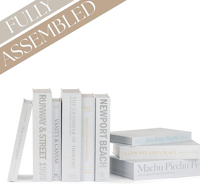 9 Faux Books White- Decorative Box with Hidden Storage, Home Staging Accessories, Coffee Table Decor, Paper Wrapped Bookshelf, White Home Accents, Old Money Aesthetic