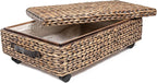 happimess BSK1006B 26.38" Chett Minimalist Hand-Woven Hyacinth/Wood Underbed Storage Bin with Wheels and Handles for Storage and Decoration in Bathroom, Bedroom,Closet,Entryway, Guest Room, Brown Wash