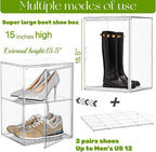 Acrylic Display Case with an Adjustable Divider, 2 Tiers XXX-Large Boot Shoe Storage Boxes Clear Plastic Stackable Storage Bin with Lids,2 Pack Super Large Clear Display Box for Shoes, Collectibles