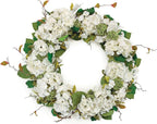 36" White and Green Hydrangea Artificial Wreath