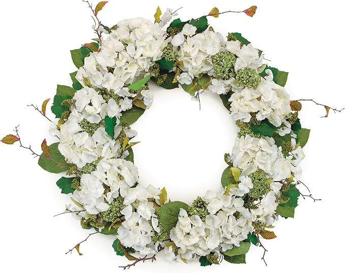 36" White and Green Hydrangea Artificial Wreath