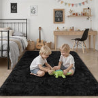 Fluffy 4x6 Area Rugs for Living Room Bedroom: Ultra Soft Shag Rug Non-Slip Non-Shedding Small Plush Bedside Rug Indoor Floor Carpets for Kids Room Playroom Entryway Nursery Dorms Home Decor Black