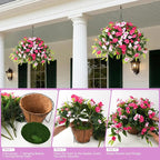 Artificial Fake Hanging Flowers Plants Basket for Outdoors Outside Decoration UV Resistant Faux Silk Flowers Look Real Plastic Flowers for Spring Planters Home Porch Patio Garden Decor