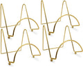 BANBERRY DESIGNS Brass Wire Easel Display Stand Plate Holders, 3 Inch Smooth Metal Footed Display Stands for Small Plates, Photos, Books, Cards & Picture Frames, Decorative Tabletop Holder, Set of 4