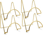 BANBERRY DESIGNS Brass Wire Easel Display Stand Plate Holders, 3 Inch Smooth Metal Footed Display Stands for Small Plates, Photos, Books, Cards & Picture Frames, Decorative Tabletop Holder, Set of 4