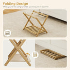 Fully Assembled Luggage Racks Pack of 2, Bamboo 26.77" Folding Luggage Rack Stand for Guest Room, 5 Nylon Straps, Suitcase Stand with Storage Shelf for Bedroom Hotel, Heavy Duty, Natural