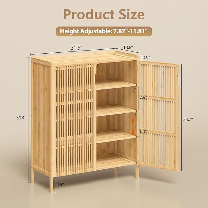 Shoe Cabinet with Doors Bamboo 5 Tiers Shoe Storage Cabinet for Entryway, 25 Pairs Wooden Shoe Cabinets, Modern Shoe Organizer Storage for Living Room, Bedroom, Hallway, Closet Nature