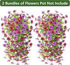 Artificial Faux Hanging Flowers Plants for Outdoor Spring Summer Decoration, 2PCS Fake Daisy Silk Plant Outside No Fade UV Resistant Realistic Home Decor for Porch Patio Window Box (Mix purple)