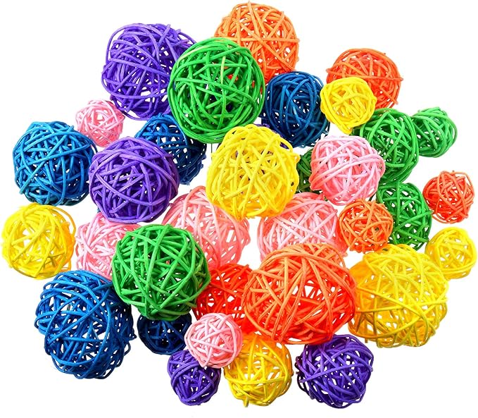Patelai 36 Pcs Wicker Rattan Balls Decorative Balls for Vase Centerpiece Bowls Orbs Filler for Home Decor,4 Sizes(Multicolored,2.4'',2'',1.6'',1.2'')