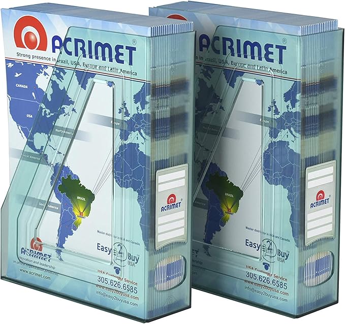 Acrimet Magazine File Holder Bin Storage, Vertical Rack for Documents, Folders and Mail, Durable Plastic Desk Organizer for Office & Home (Clear Green Color) (2 Pack)