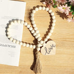 Meplait Love Wooden Bead Garland with Tassel, Decorative Beads Home Decor Farmhouse Tassel Garland Boho Decor for Tiered Tray（38in）