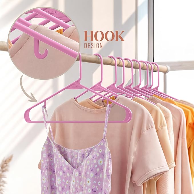 Plastic Hangers 50 Pack Pink - Clothes Hangers - Makes The Perfect Coat Hanger and General Space Saving Clothes Hangers for Closet - Percheros Ganchos para Colgar Ropa Hangars