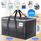 4 Pack Moving Bags Heavy Duty, Moving Boxes, Storage Bags with Zipper & Handles & Tag for College & Dorm Moving Supplies Grey Laundry Hamper Bag, Foldable Space-saving Totes (125L, Grey)