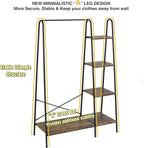 Finnhomy Rustic Clothes Rack, Clothing Rack for Hanging Clothes Heavy Duty Garment Rack with 5 Wood Shelves Freestanding Portable Closet Organizer for Bedroom/Entryway/Boutiques，Matte Black